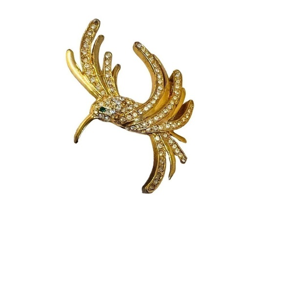 Vintage Gold crystal Hummingbird brooch pin - Picture 2 of 2